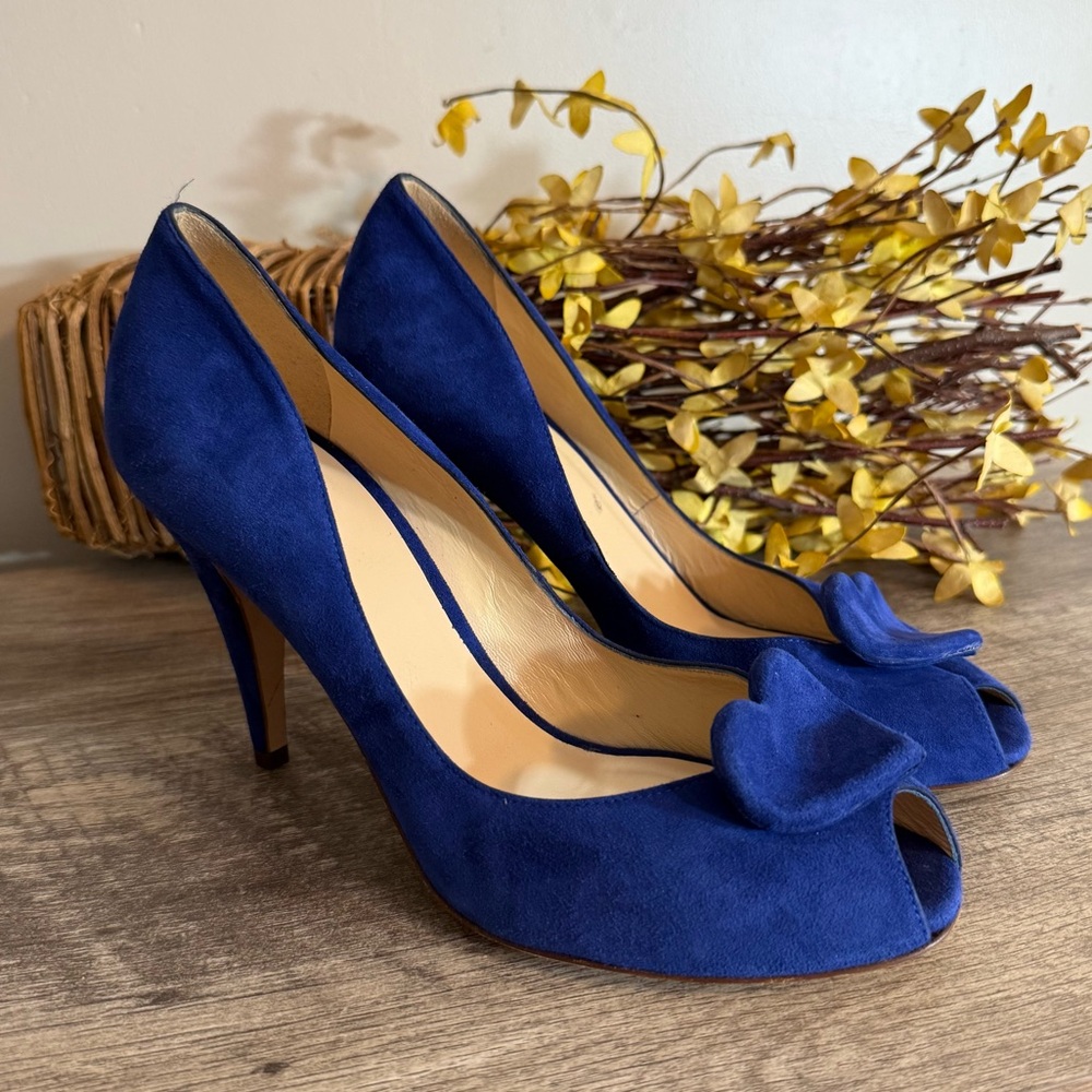 Kate Spade Heels | New York Dreamer Blue Suede Heart Peep Toe Pumps Size 8 1/2 B